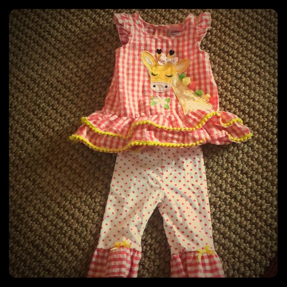 Coral Giraffe Top and Knit Pants
